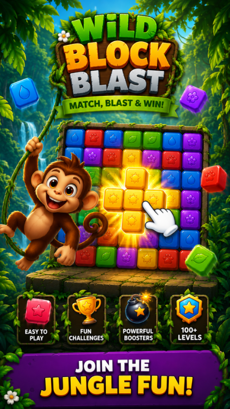 Wild Block Blast title screen with the jungle board